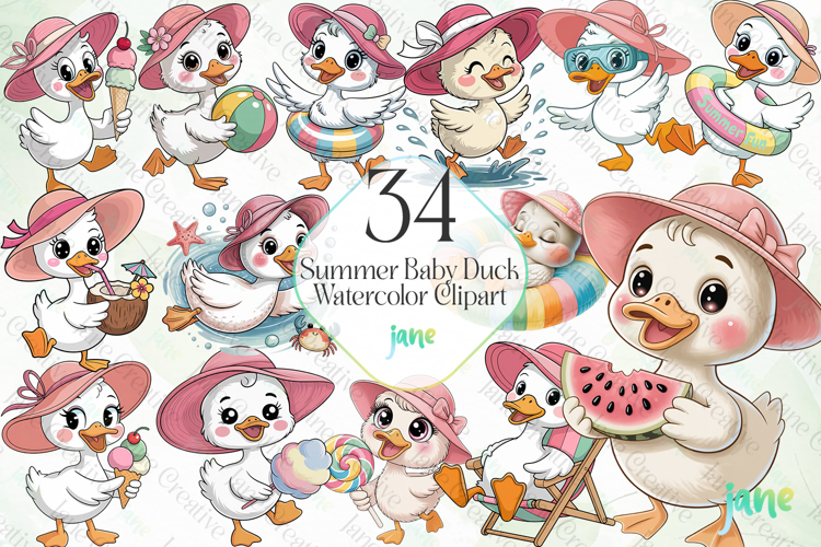 Summer Baby Duck Watercolor Clipart
