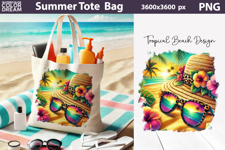 Tropical Beach Hat Tote Bag Sublimation | Summer Sunset