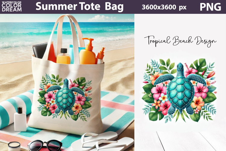Tropical Sea Turtle Floral Tote Bag Sublimation | Summer