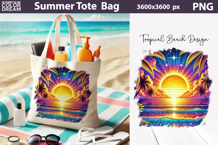 Neon Tropical Sunset Tote Bag Sublimation | Summer Beach