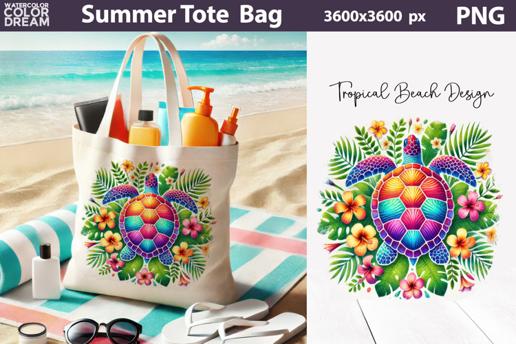 Rainbow Tropical Sea Turtle Tote Bag Sublimation | Summer
