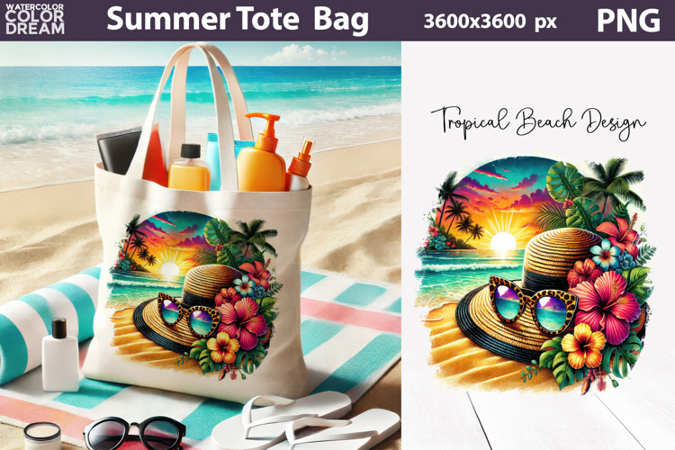 Tropical Beach Hat Sunset Tote Bag Sublimation | Summer