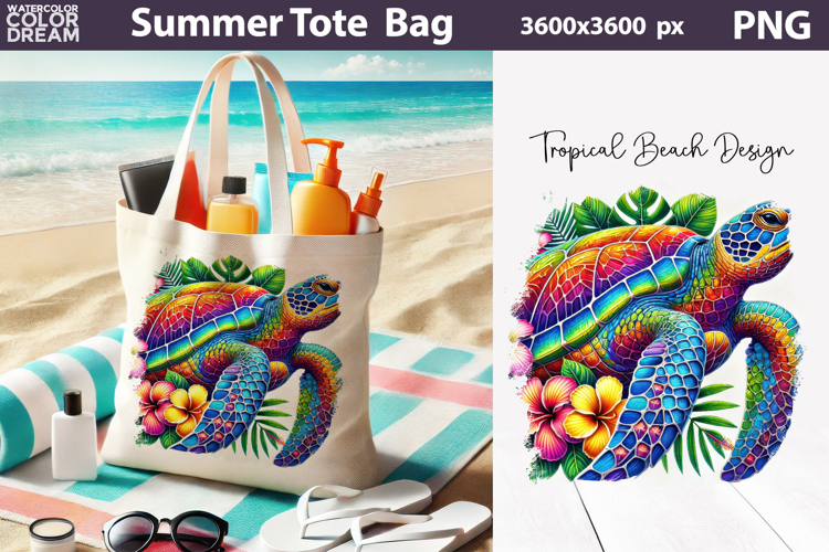 Rainbow Sea Turtle Beach Tote Bag Sublimation | Tropical