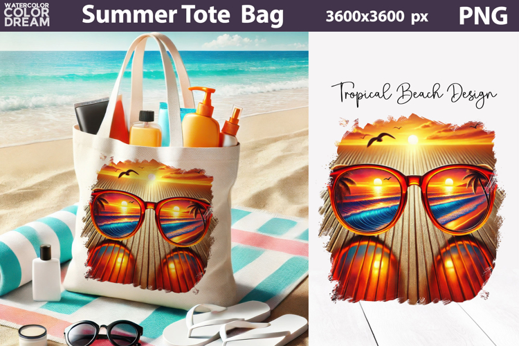 Sunset Beach Sunglasses Tote Bag Sublimation | Tropical