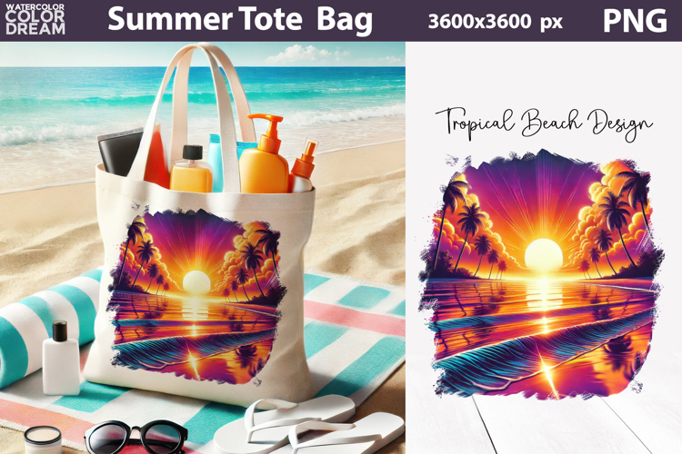 Neon Tropical Sunset Tote Bag Sublimation | Summer Beach