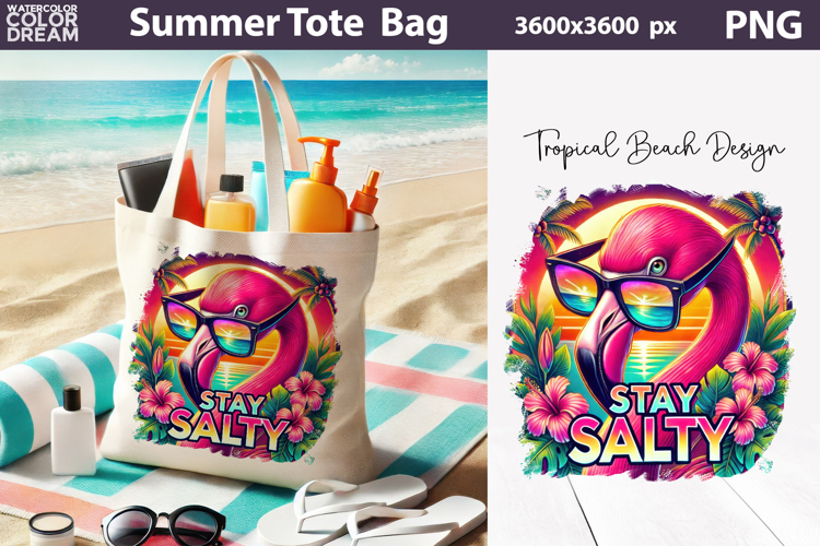 Tropical Flamingo Stay Salty Tote Bag Sublimation | Summer