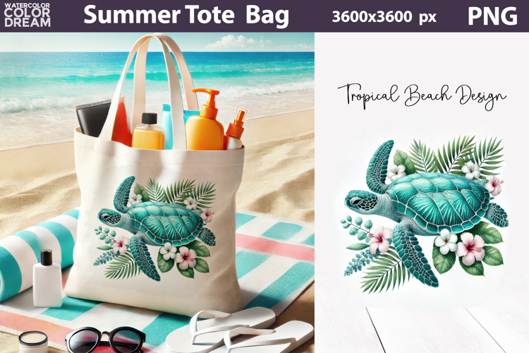 Botanical Sea Turtle Tote Bag Sublimation | Tropical Floral