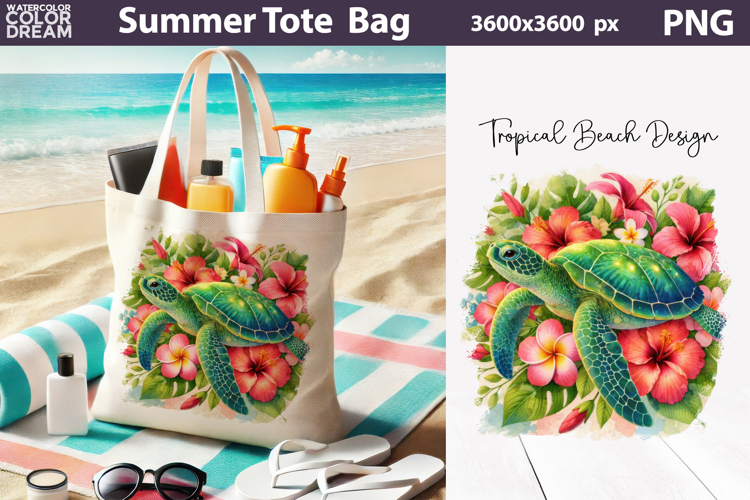 Tropical Sea Turtle Tote Bag Sublimation | Floral Beach