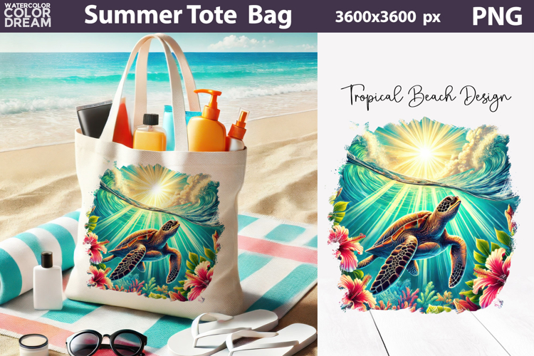 Underwater Sea Turtle Tote Bag Sublimation | Tropical Ocean