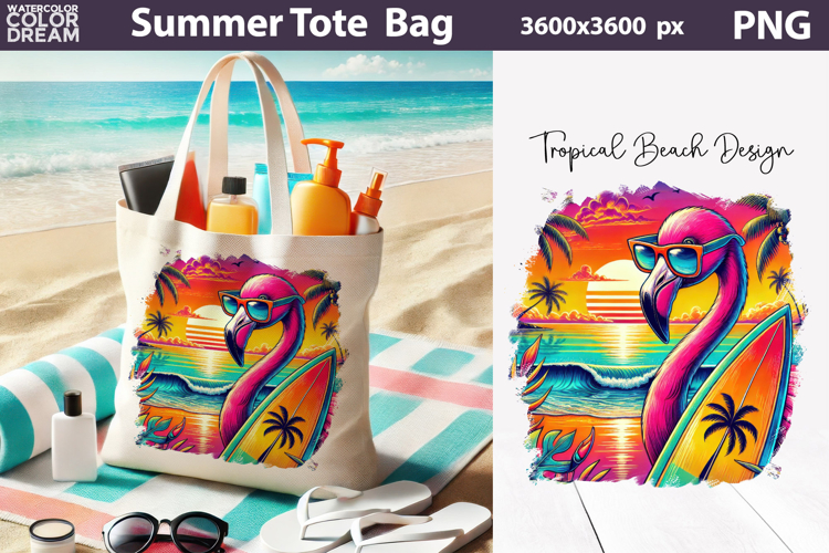 Tropical Flamingo Sunset Tote Bag Sublimation | Retro Beach
