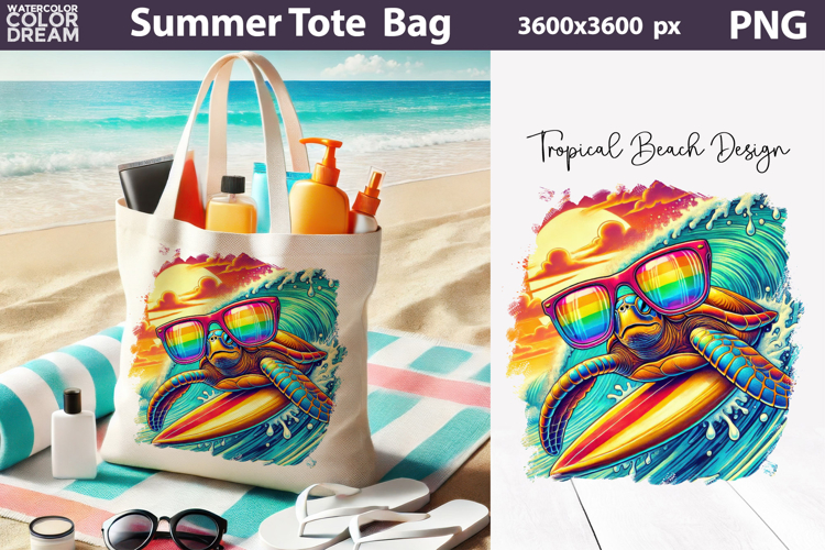 Neon Surfing Sea Turtle Sublimation | Tropical Beach Summer