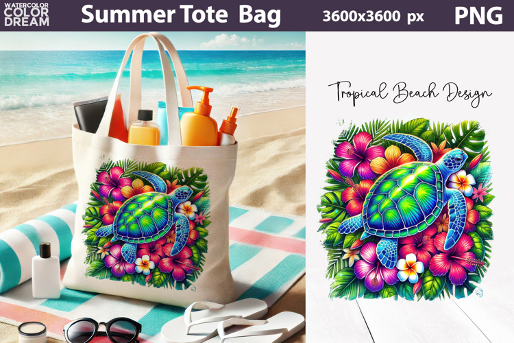 Tropical Floral Sea Turtle Tote Bag Sublimation | Summer