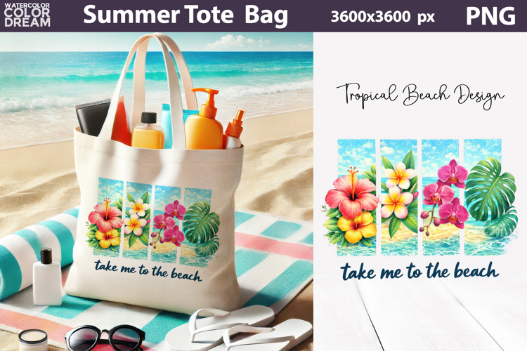 Summer Brush Stroke Sublimation | Tropical Beach Tote Bag
