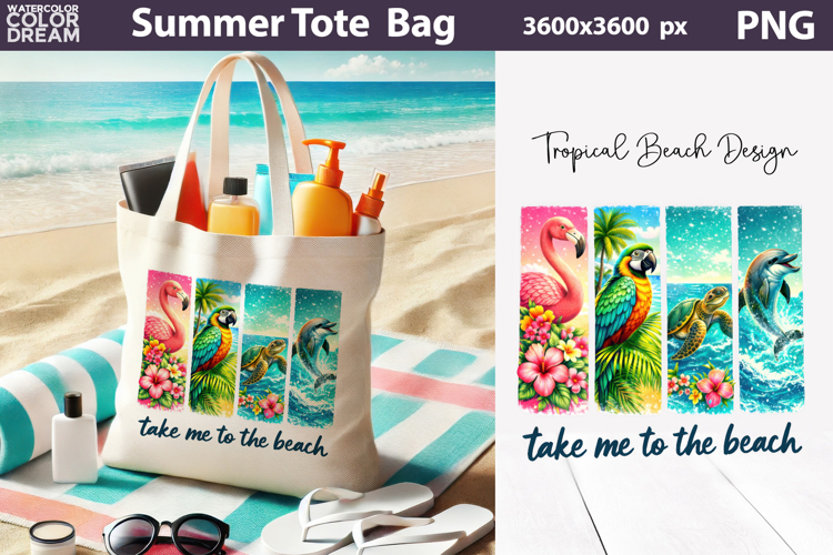 Summer Brush Stroke Sublimation | Tropical Beach Tote Bag
