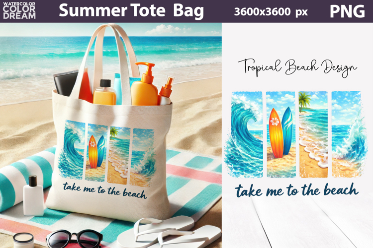 Summer Brush Stroke Sublimation | Tropical Beach Tote Bag