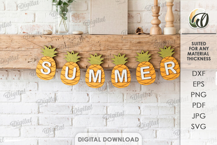 3D Summer Banner Laser Cut. Summer Garland SVG example image 1