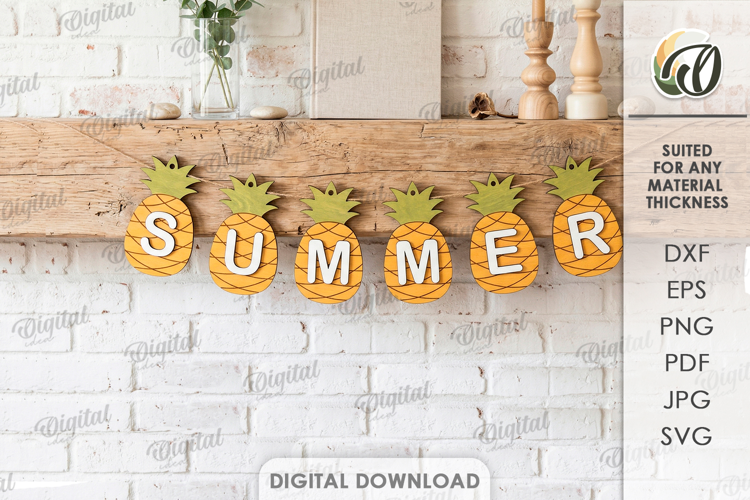 3D Summer Banner Laser Cut. Summer Garland SVG