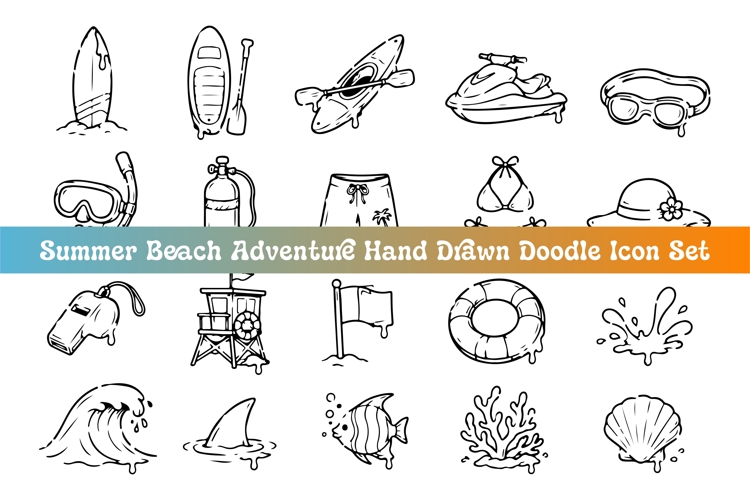 Summer Beach Adventure Hand Drawn Doodle Icon