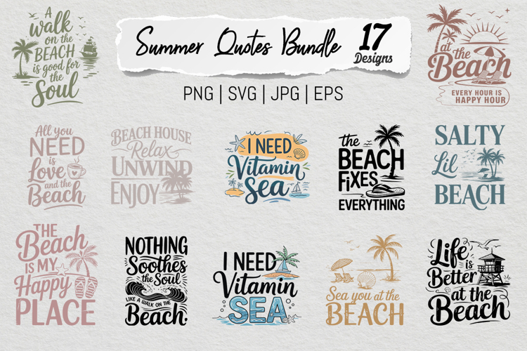 Summer Beach Quotes Sublimation Bundle