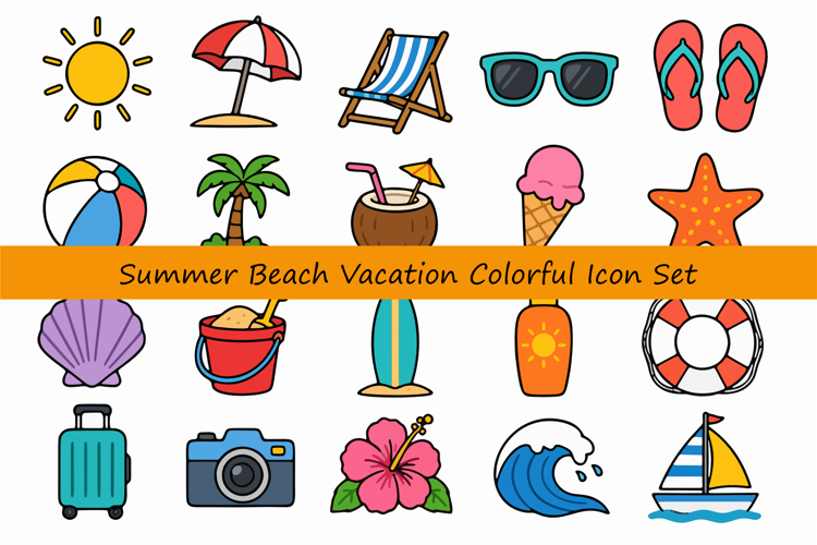 Summer Beach Vacation Colorful Icon
