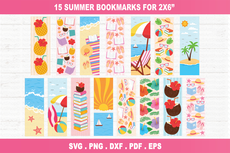 Summer Bookmark SVG PNG Bundle, Bookish Beach SVG, Vacation