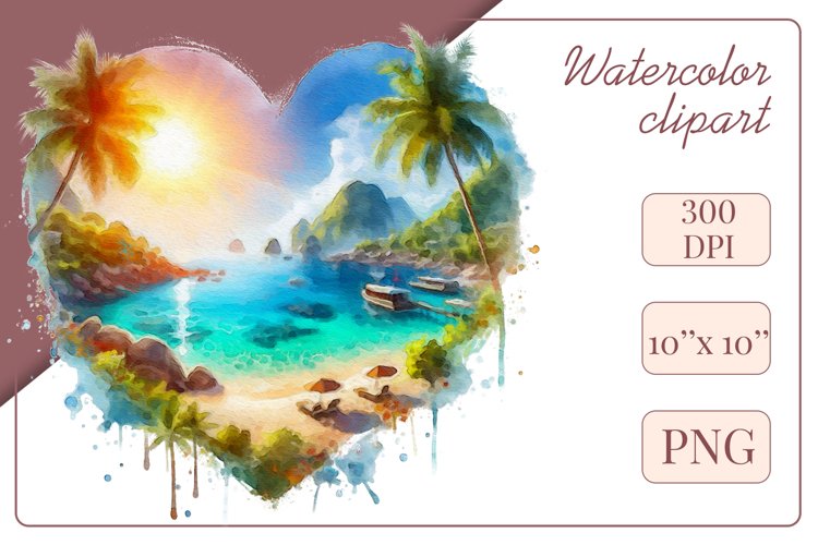 Summer Beach, Watercolor Clipart, Sublimation Design, Png