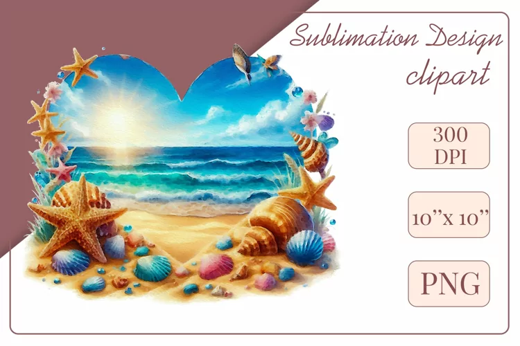 Summer Beach, Watercolor Clipart, Sublimation, Png