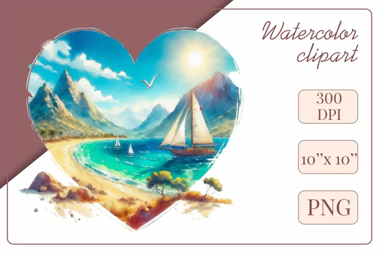 Summer Beach, Watercolor Clipart, Sublimation, Png