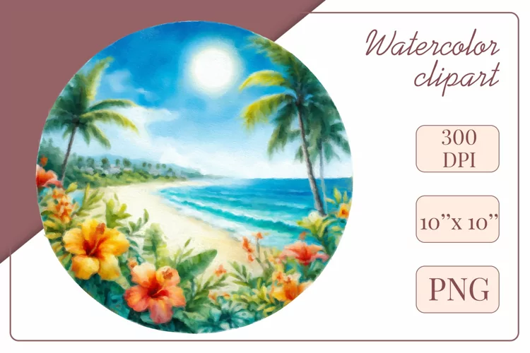 Summer Beach Watercolor, Clipart, Sublimation Design, Png
