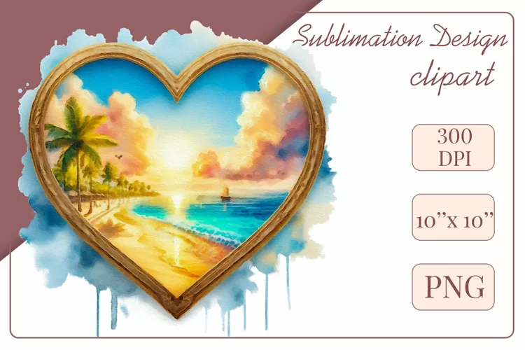 Summer Beach, Watercolor Clipart, Sublimation, Png