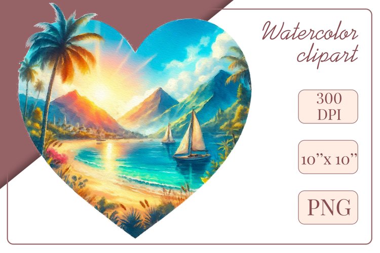 Summer Beach, Watercolor Clipart, Sublimation Design, Png