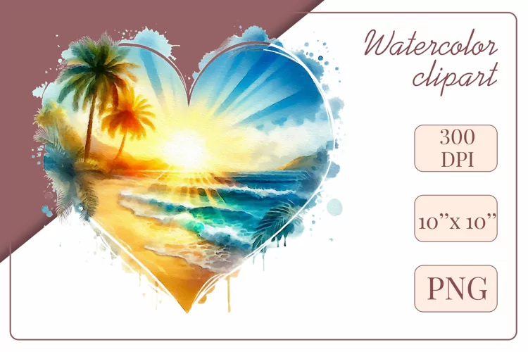 Summer Beach, Watercolor Clipart, Sublimation, Png