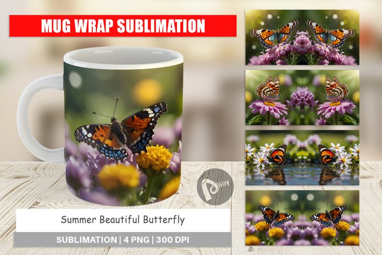 Mug Wrap Design Summer Beautiful Butterfly