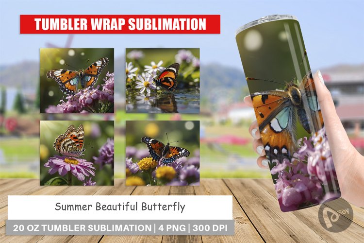 Tumbler Sublimation Wrap Summer Beautiful Butterfly
