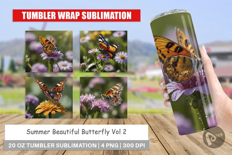 Tumbler Sublimation Wrap Summer Beautiful Butterfly