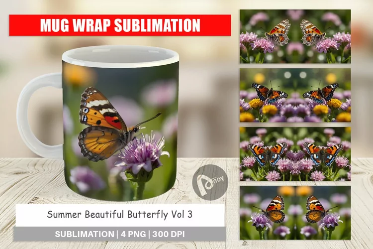 Mug Wrap Design Summer Beautiful Butterfly