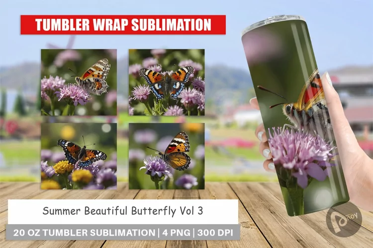 Tumbler Sublimation Wrap Summer Beautiful Butterfly
