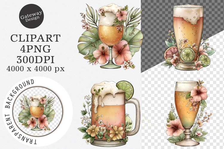 Watercolor Summer Beer Clipart - Summer Beer Png