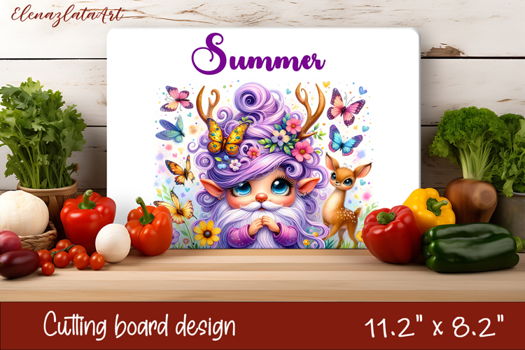 Cute flower Gnomes and butterfly Cutting Board PNG