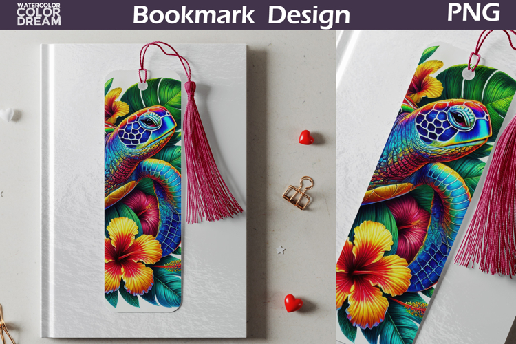 Rainbow Sea Turtle Bookmark Design | Tropical Reading Art