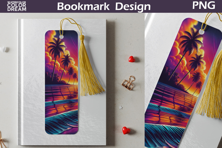 Tropical Sunset Palm Bookmark Design | Ocean Reading Art