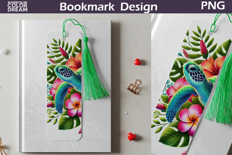 Tropical Sea Turtle Bookmark Design | Ocean Reading Art