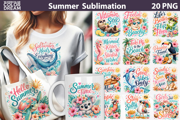 Summer Animal Clipart | Beach Sublimation example image 1