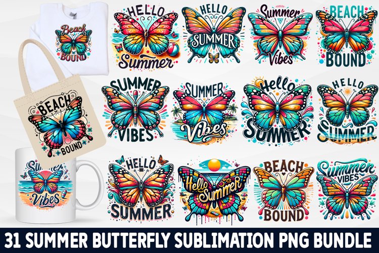 Summer Butterfly Sublimation Bundle example image 1