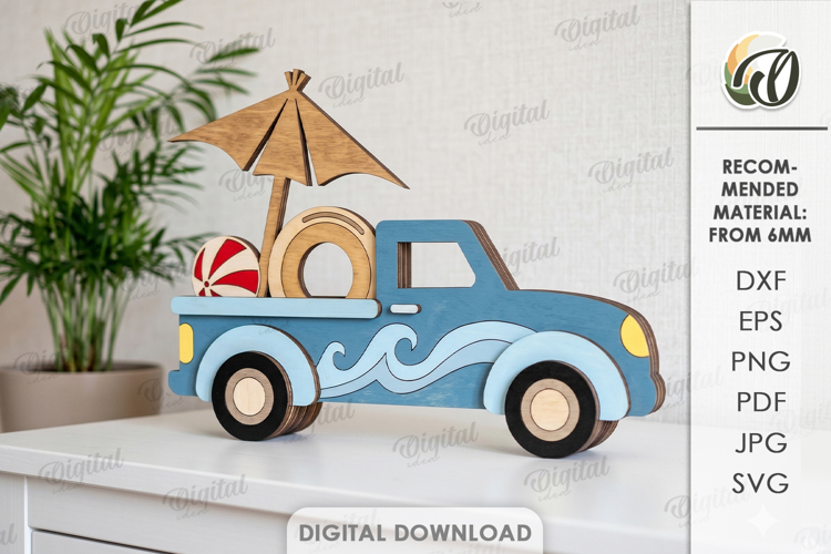 3D Summer Car Laser Cut. Summer Stand Decor SVG