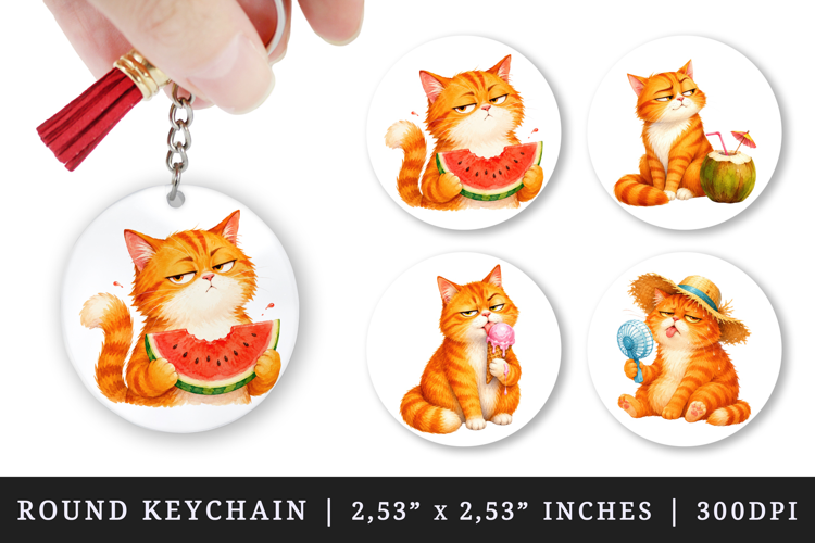 Summer Cat round keychain pintable sublimation design png