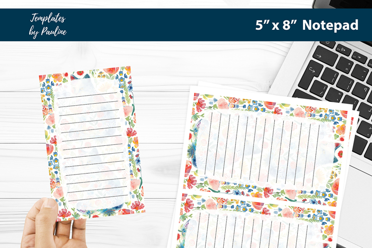 Summer cat printable notepad template, Digital memo pad