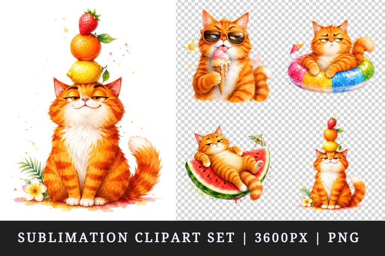 Summer Cat clipart printable sublimation design png