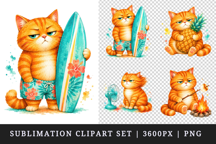 Summer Cat clipart printable sublimation design png