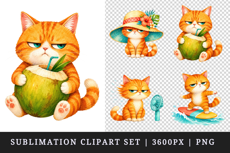 Summer Cat clipart printable sublimation design png